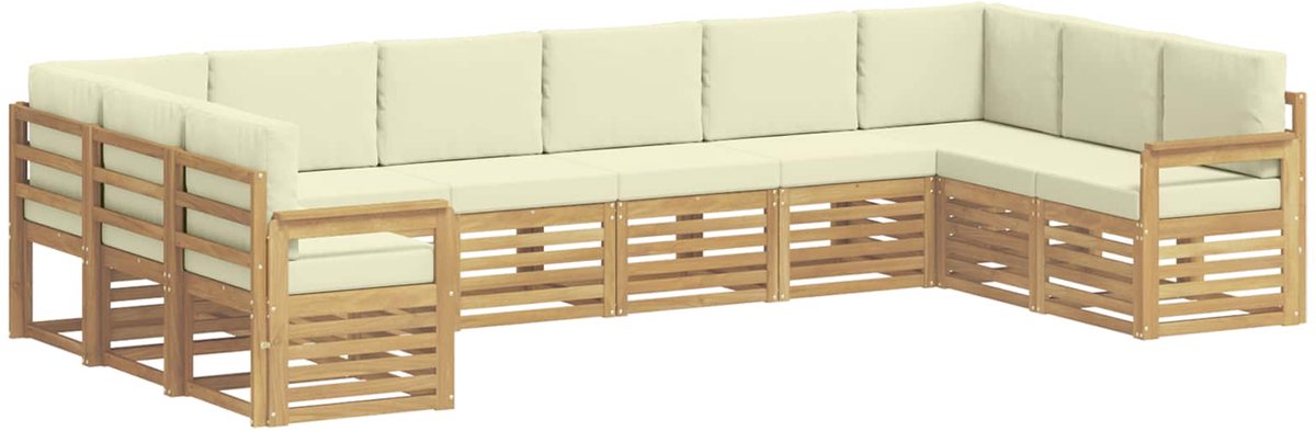 vidaXL Buiten - bank - set - 10 - st - 10-zits - Wit - en - Crème - Polyester Wit en crème