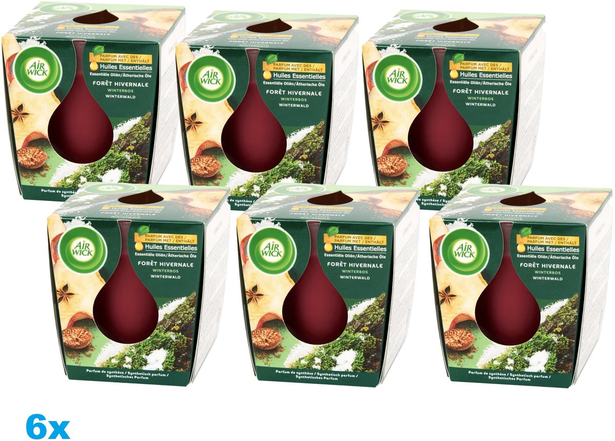 Air Wick Geurkaars Winterbos – 6 Stuks – Geurkaars met Essentiële Oliën