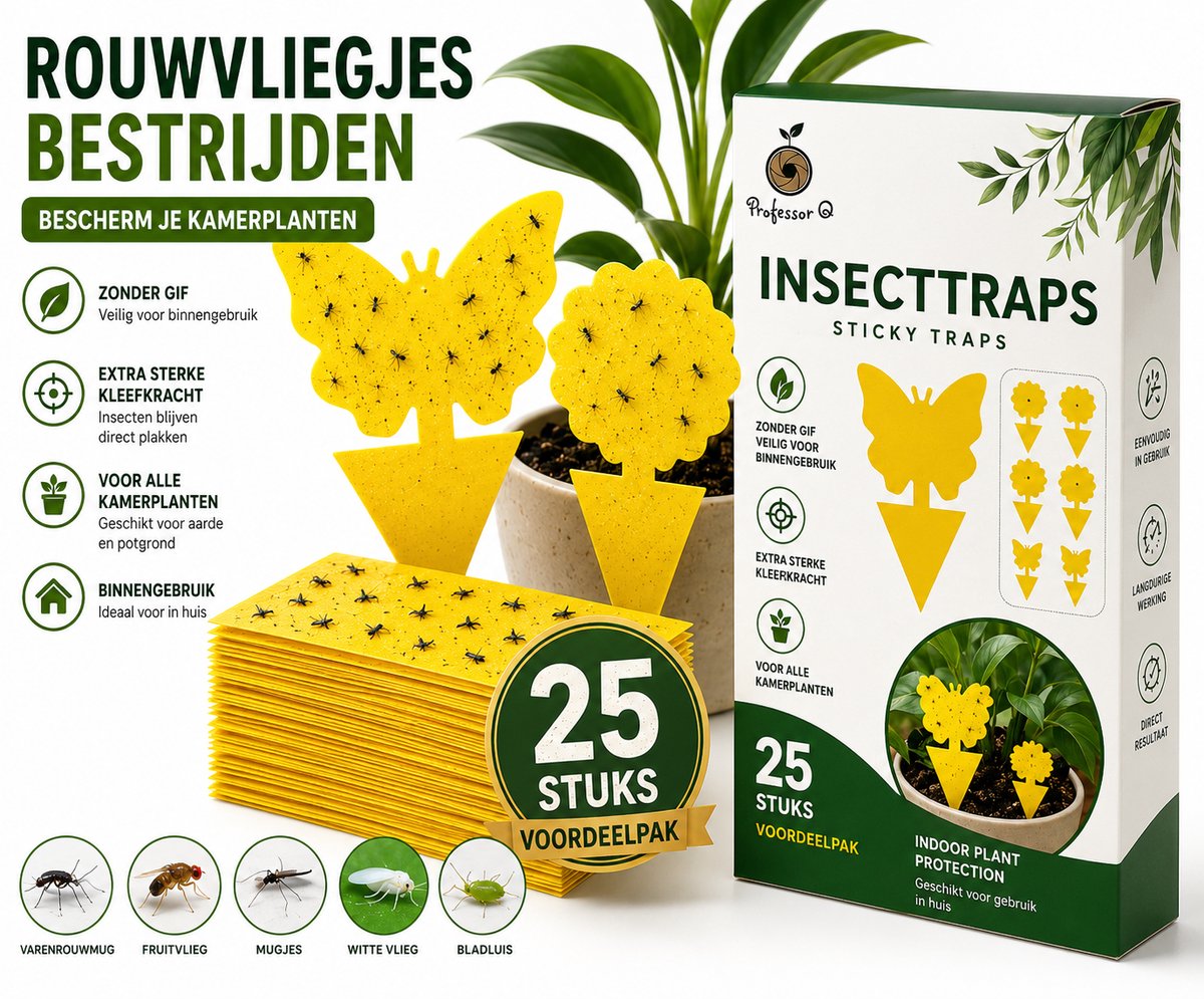Rouwvliegjes Bestrijden - Fruitvliegjes Vanger - Varenrouwmug Bestrijden - Vliegenvanger - Insectenval - Insectenvanger - 25 stuks