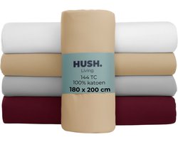HUSH Living - Hoeslaken 180x200+30cm - 100% katoen, 144TC, soepel en ademend - elastiek rondom - zand