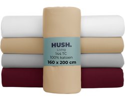HUSH Living - Hoeslaken 160x200+30cm - 100% katoen, 144TC, soepel en ademend - elastiek rondom - zand