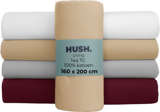 HUSH Living - Hoeslaken 160x200+30cm - 100% katoen, 144TC, soepel en ademend - elastiek rondom - zand