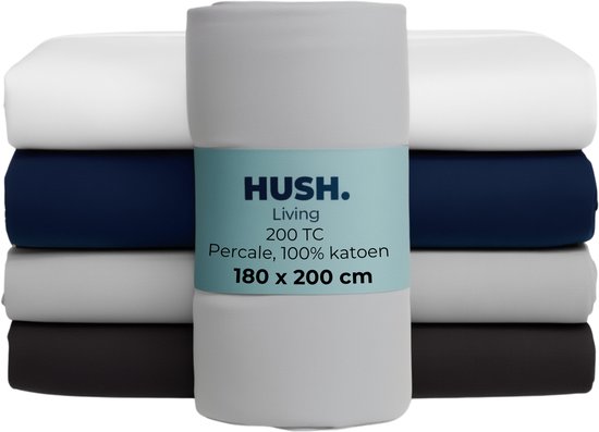 HUSH Living Drap-housse percale - 100% coton - 200TC - extra frais et rafraîchissant - solide et résistant à l'usure - élastique tout autour - 180x200+30cm - gris clair