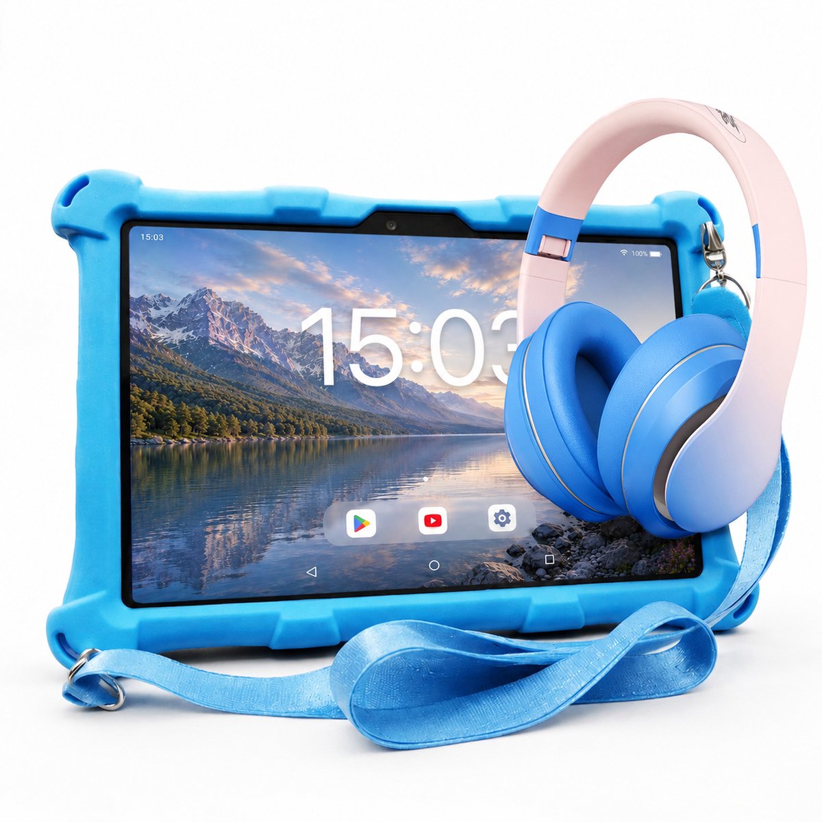 AngelTech Kinderpakket XL - Kindertablet XL + Kinderkoptelefoon - Combipakket - Kindertablet Vanaf 3 Jaar – Kinder Tablet – Kids Tablet - Tablet voor Kinderen - Blauw