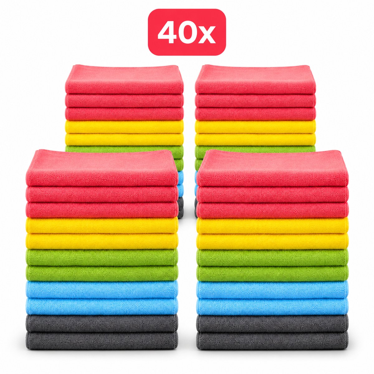 NaturaSterk Schoonmaakdoekjes 40 x 40 cm – 340 g/m² Microvezeldoekjes – 40 Stuks – 4 x 10 Pack – 5 Kleuren – Wasbaar & Herbruikbaar