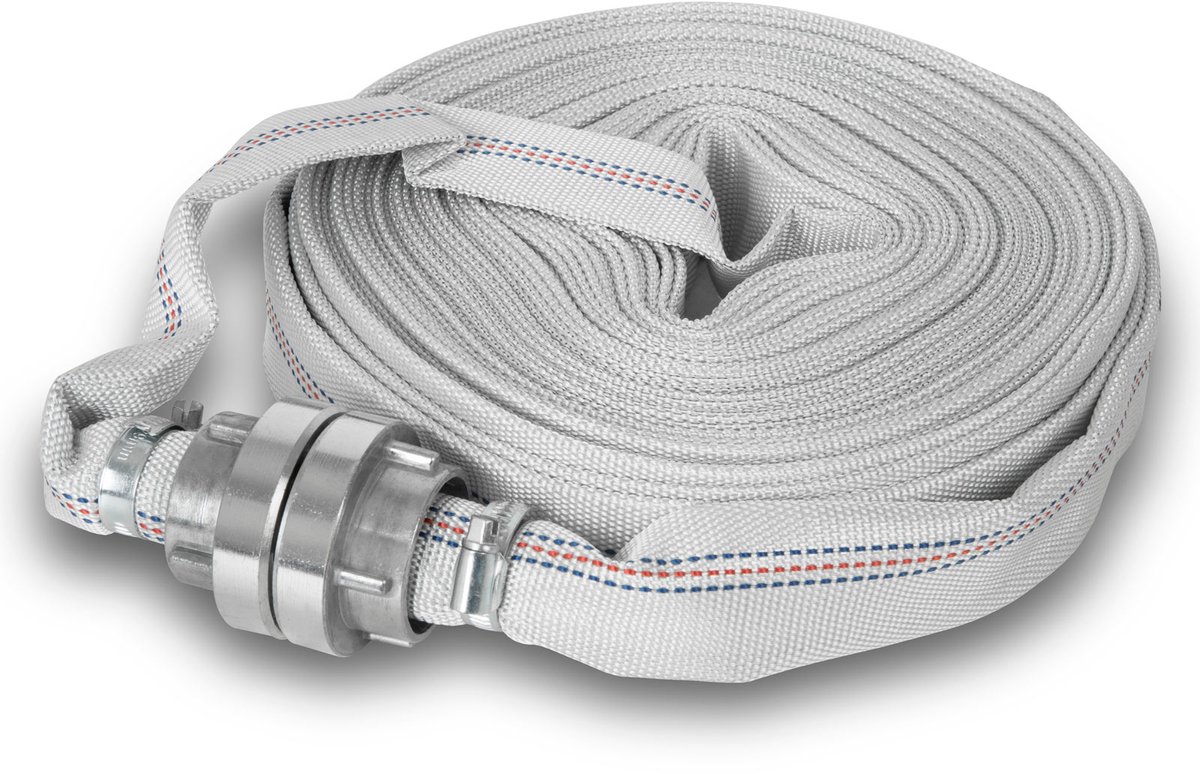 EBERTH 1" brandslang, platte slang met Storz-koppeling, slanglengte 20 m, diameter 1 inch, geweven slang, industriële slang, waterslang, pompslang, tuinslang, Storz 25-D