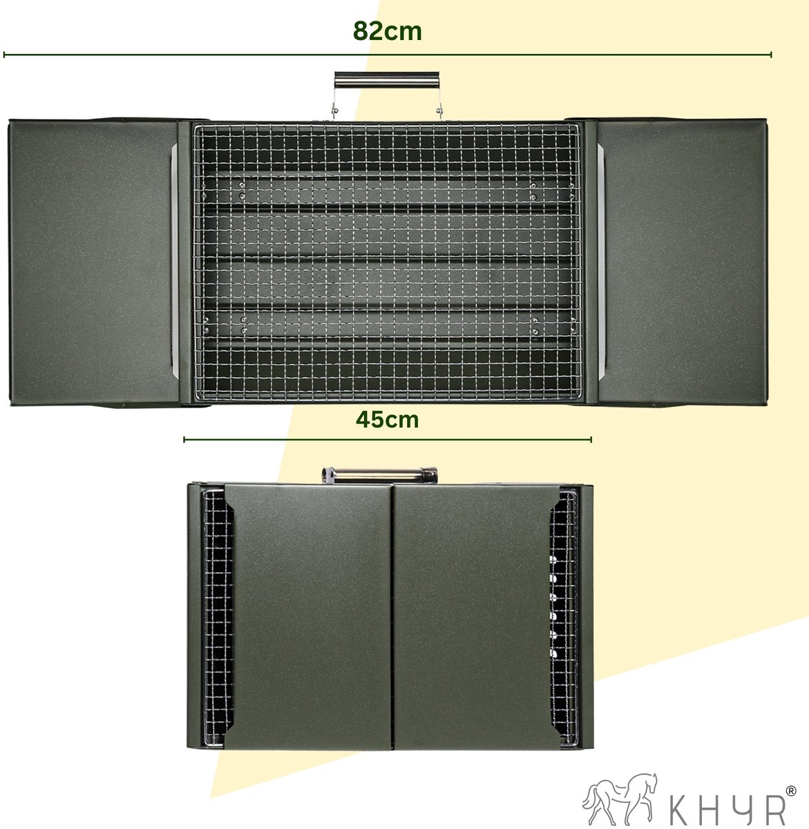 KHYR® CARRYFIRE BBQ Grill – NIEUW mei 2026 - Opvouwbare Draagbare Houtskool BBQ Grill – Portable Camping Barbecue – Tafel Barbeque - Draagbare Grill met Zijtafels – 45 x 30 cm Grilloppervlak – Voor Camping, Tuin, Outdoor BBQ - incl. Grijp spatel thumbnail 3