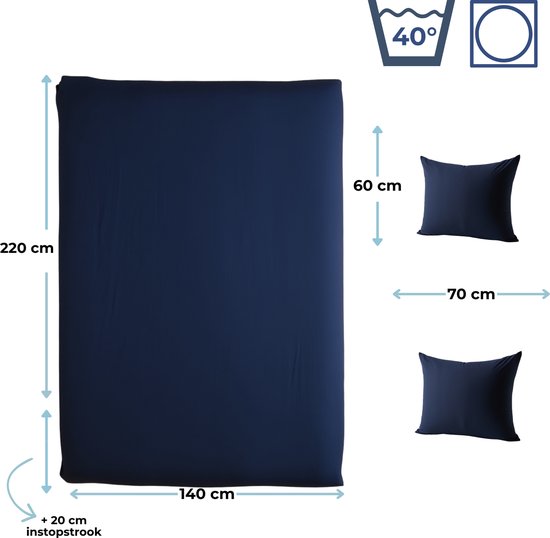 HUSH Living Dekbedovertrek percale - 100% katoen - 200TC - extra fris en koel - sterk en slijtvast - 140x220+20cm & 60x70+20cm - navy van Merkloos — afbeelding 5