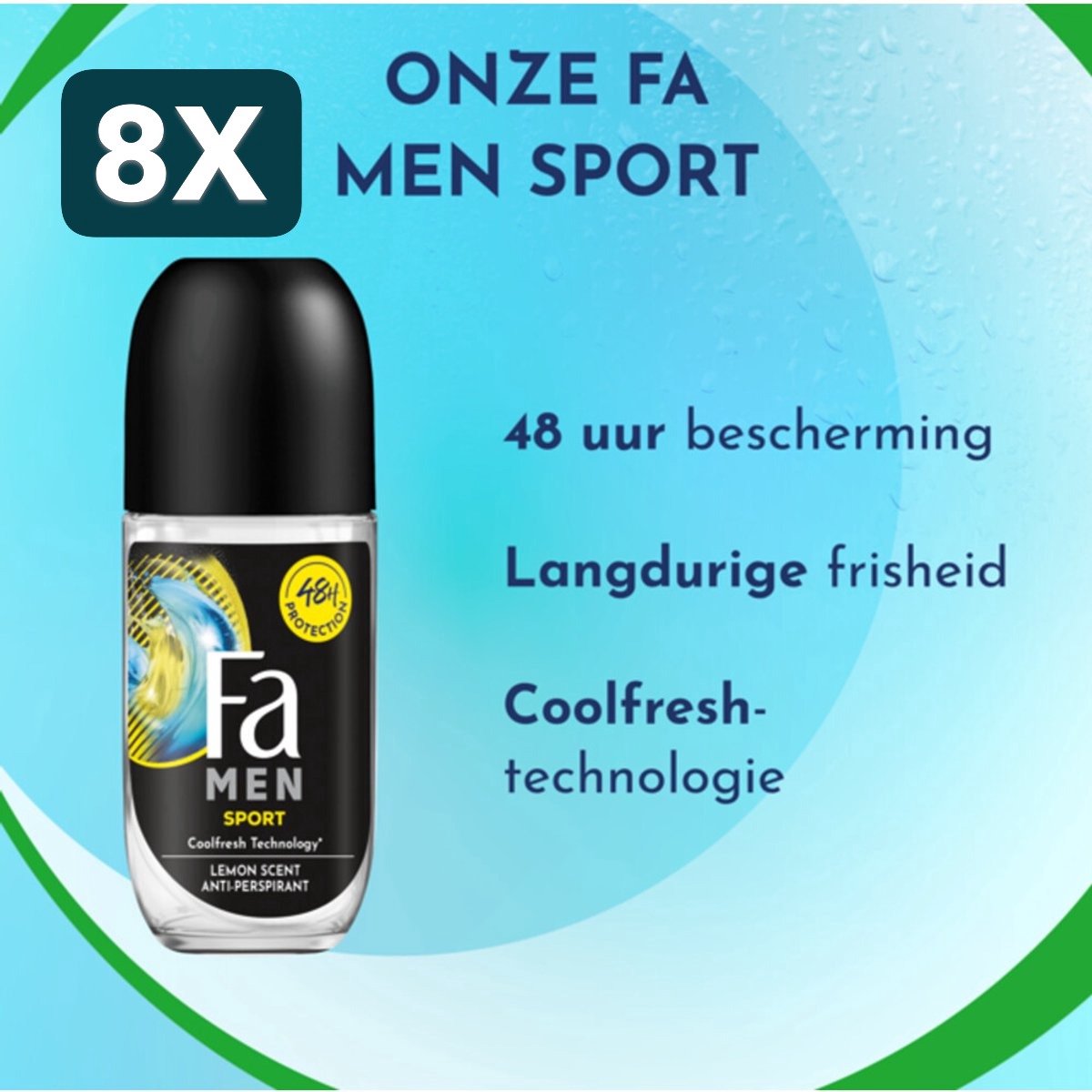 8 x Fa Sport Energizing Fresh Deodorant Roll On 50ml