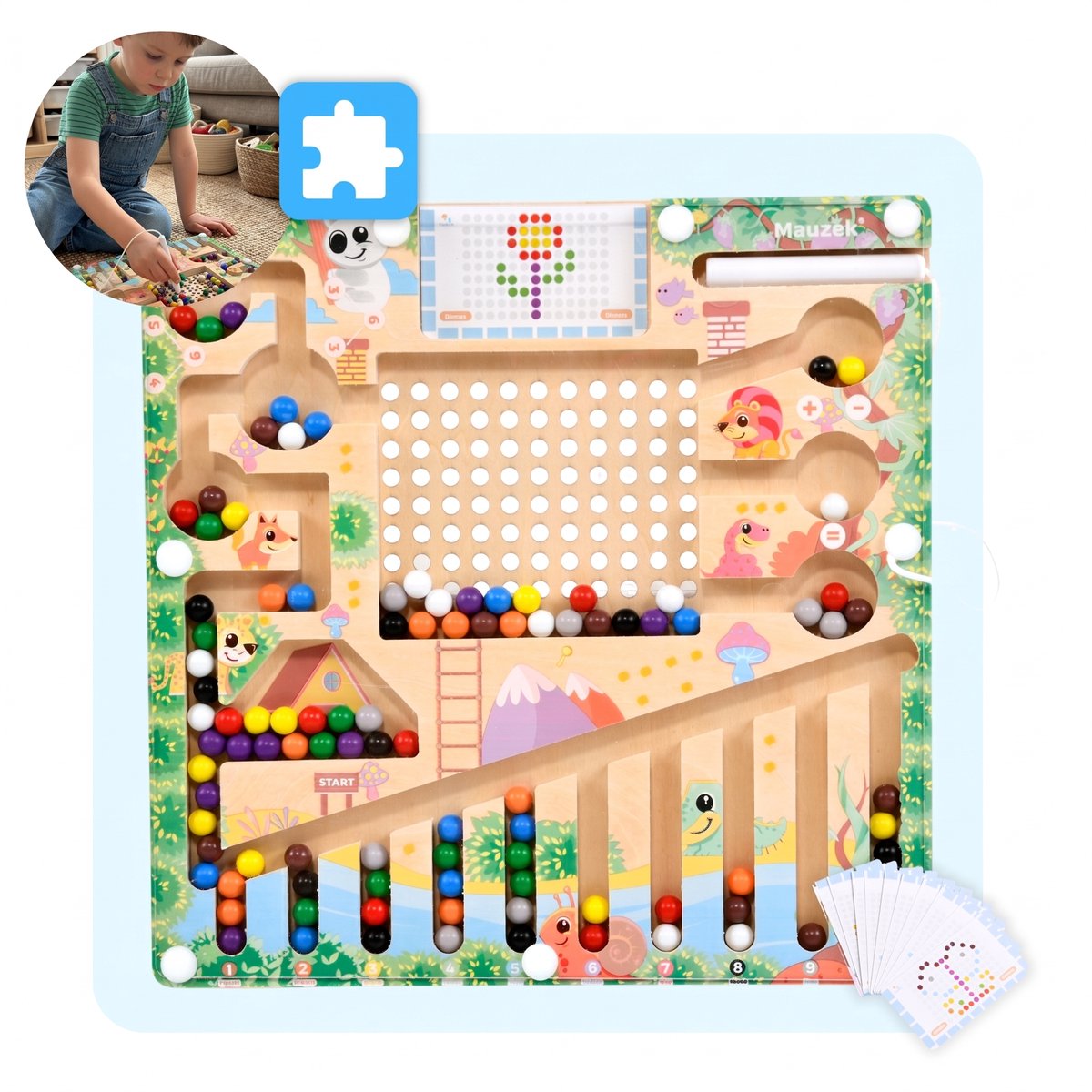 Mauzek® Magnetisch Doolhof – Montessori speelgoed – Houten Speelgoed – Magneet spel – Sensorisch Speelgoed – Reisspeelgoed – Educatief spel – Peuter Speelgoed – Voor in de auto – Voor onderweg – Jongens – Meisjes –3 jaar – 4 jaar – 5 jaar – 6 jaar