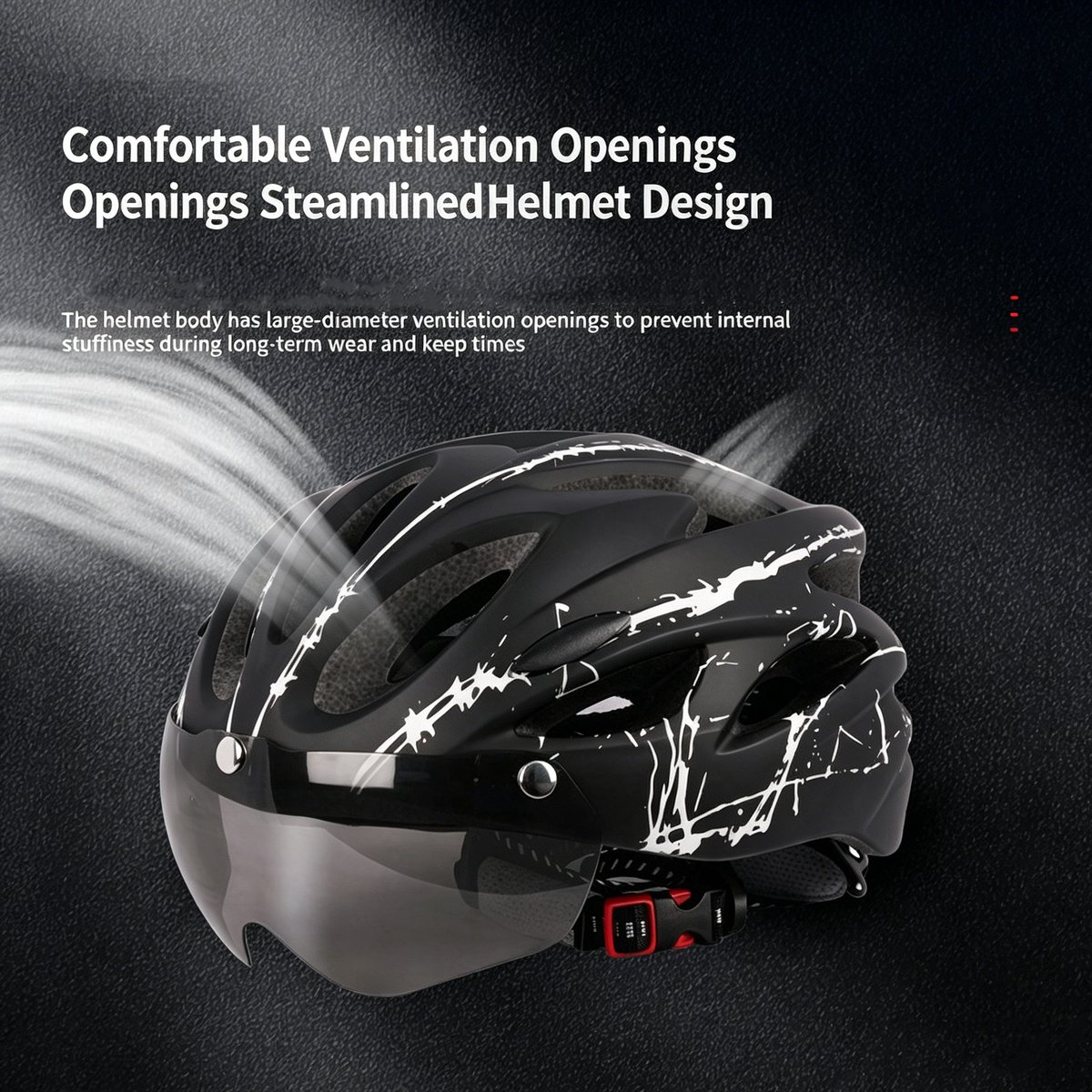 Fietshelm – Motorhelm – Met magnetische bril – Fietshelm voor volwassenen – Verstelbaar – Hoofdomtrek 59–62 cm – Unisex – Geschikt voor mountainbiken en wielrennen – Zwart – foto 3