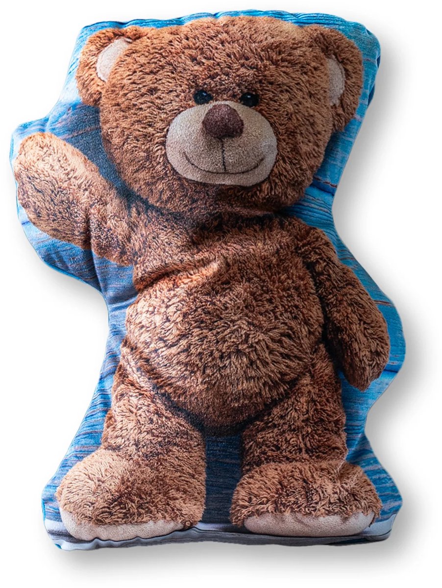 Teddybeer - Gevuld Sierkussen - Zacht Kussen - Blauw