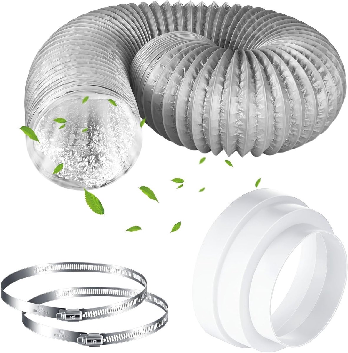 Flexibele Afvoerslang 150mm x 2m - PVC Verlengbuis voor Airconditioning en Droger met RVS Slangklem en Reducer 120-160mm