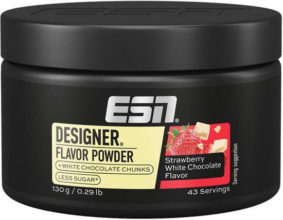 ESN Designer Flavor Powder Strawberry White Chocolate - 130g (43 porties) - Smaakpoeder met Witte Chocoladestukjes, voor Kwark en Yoghurt, Made in Germany