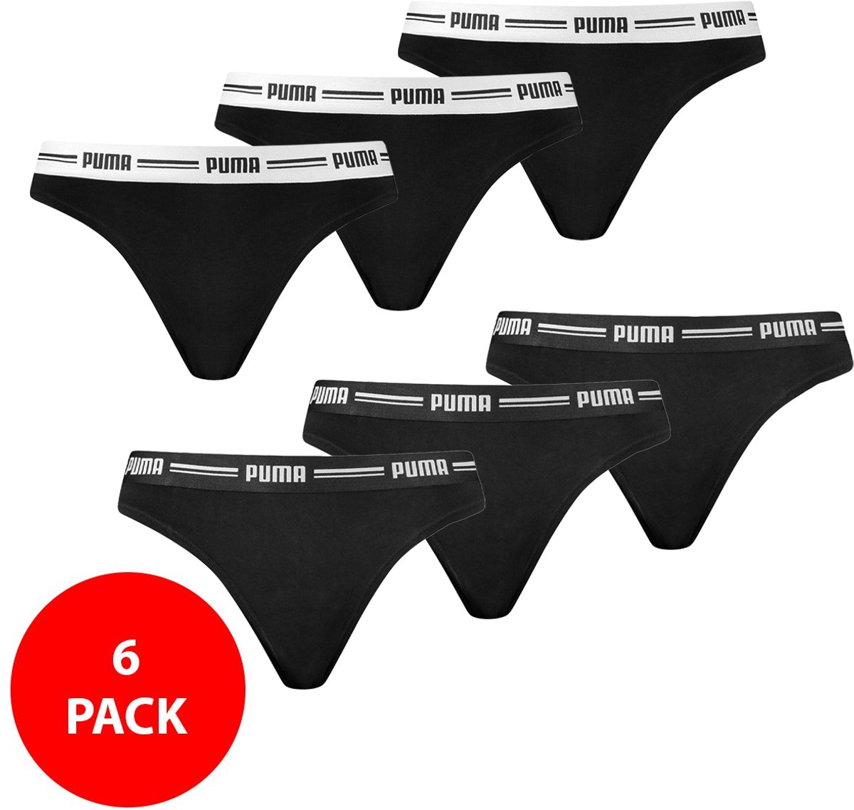 Puma String - 6 Pack - Maat L - Zwart / Wit - Dames Slips