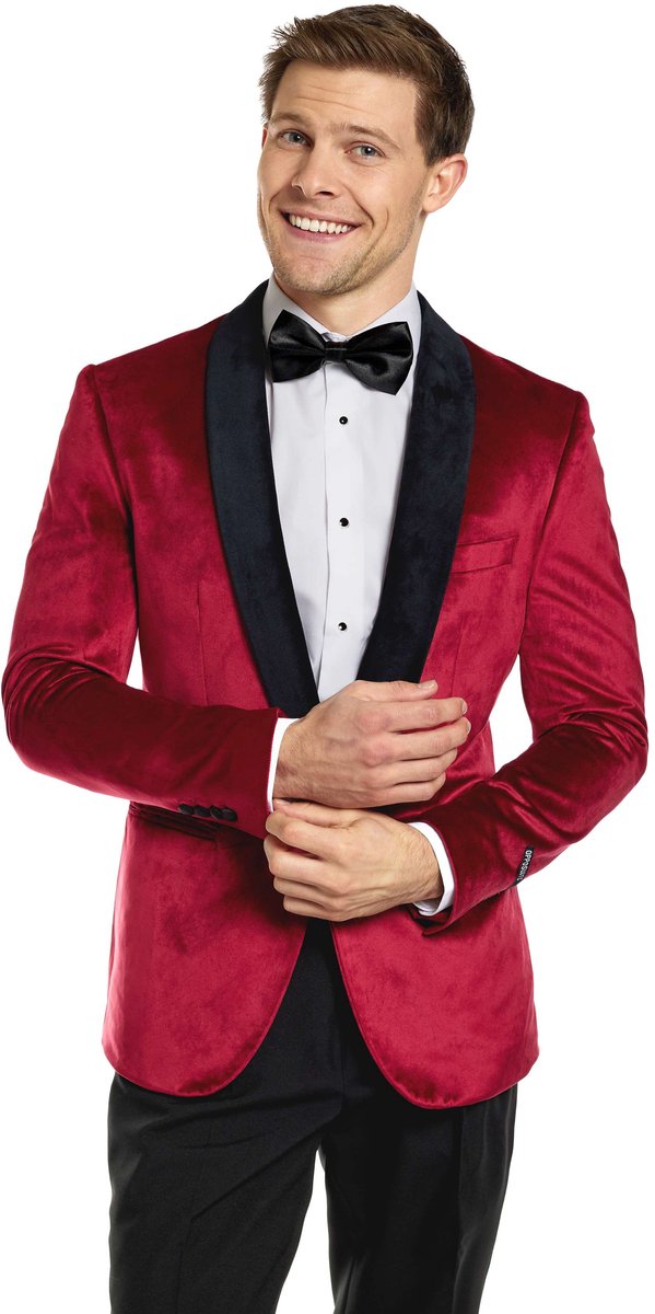OppoSuits Deluxe Christmas - Dinner Jacket - Heren Blazer - Kerst - Burgundy - Maat EU 52