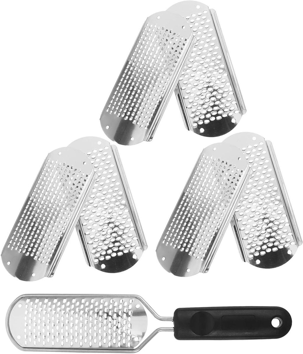 Voetvijl Set - Eeltverwijderaar Rasp - Huidverzorging Voeten - Verwisselbare Mesjes - 28 x 6 x 1 cm - Zilverkleurig
