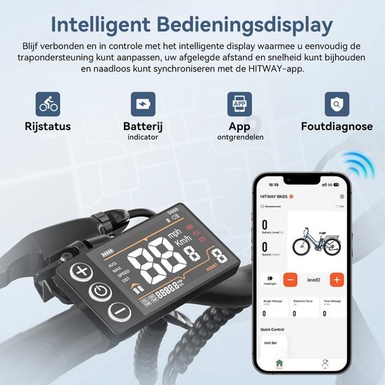 Hitway Elektrische Fiets BK8SP - Trendy 26 Inch City Commuter EBike met Afneembare 36V 10.4Ah Lithium Batterij - E-Bike met 250W Motor - Damesfiets - IP54 Waterdicht van Hitway — afbeelding 4