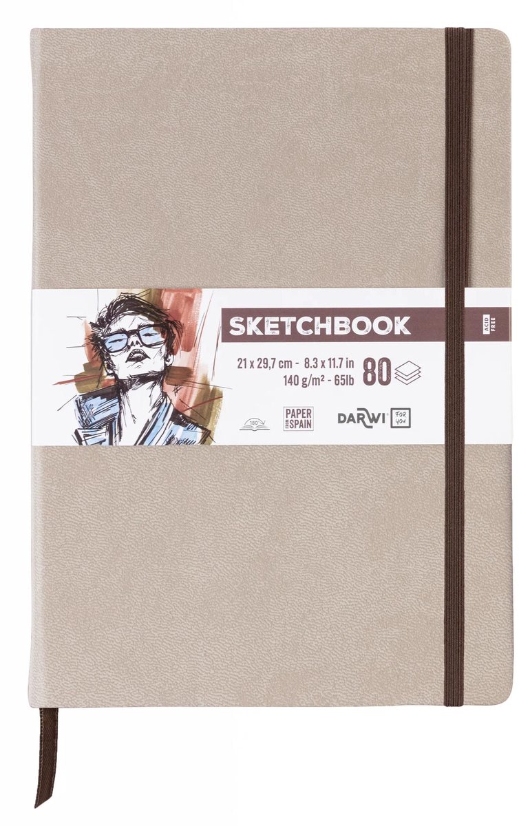 Darwi DFY - Schetsboek - A4 - 140 g - Taupe - 80 vellen