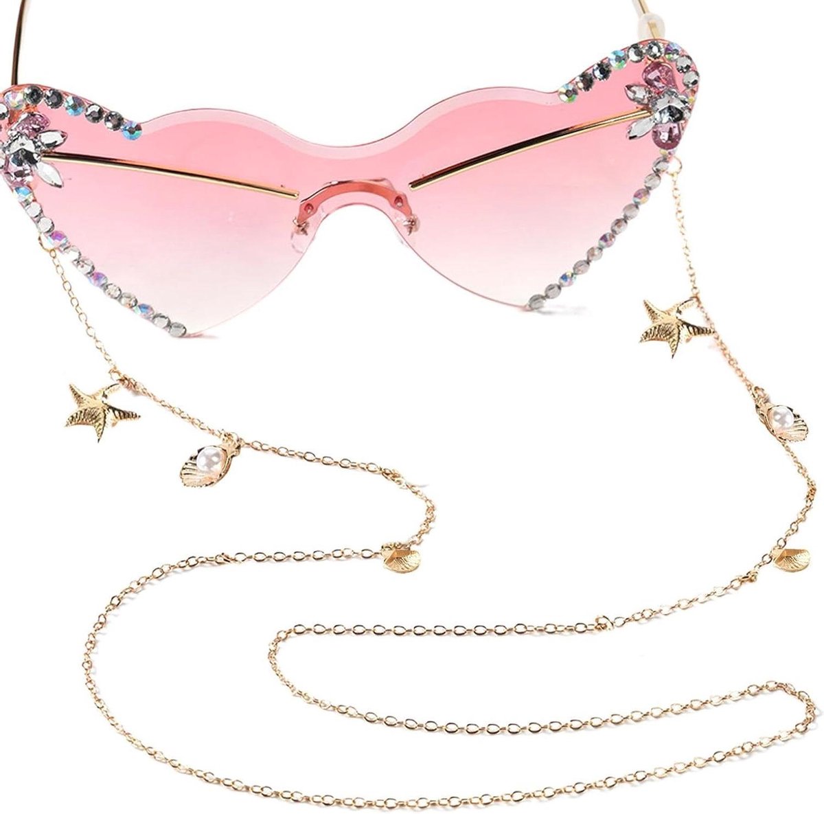 Brillenketting - Brilkoord dames - Veilig dragen - Gouden schelp hanger - 75 cm - Goud