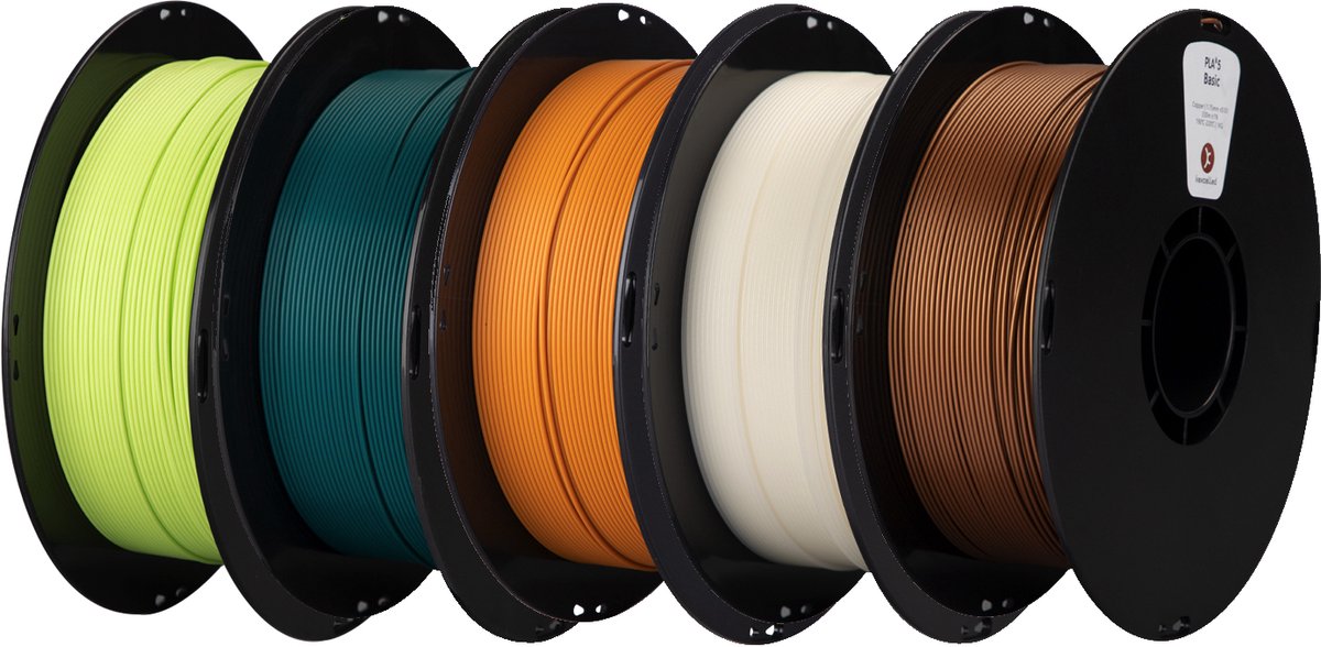 Kexcelled PLA Combideal 5 x 1kg = 5kg PIEKGROEN, DONKERGROEN, LICHTBRUIN, NATUREL & KOPER 3D Printer filament NIEUWE COMBI!