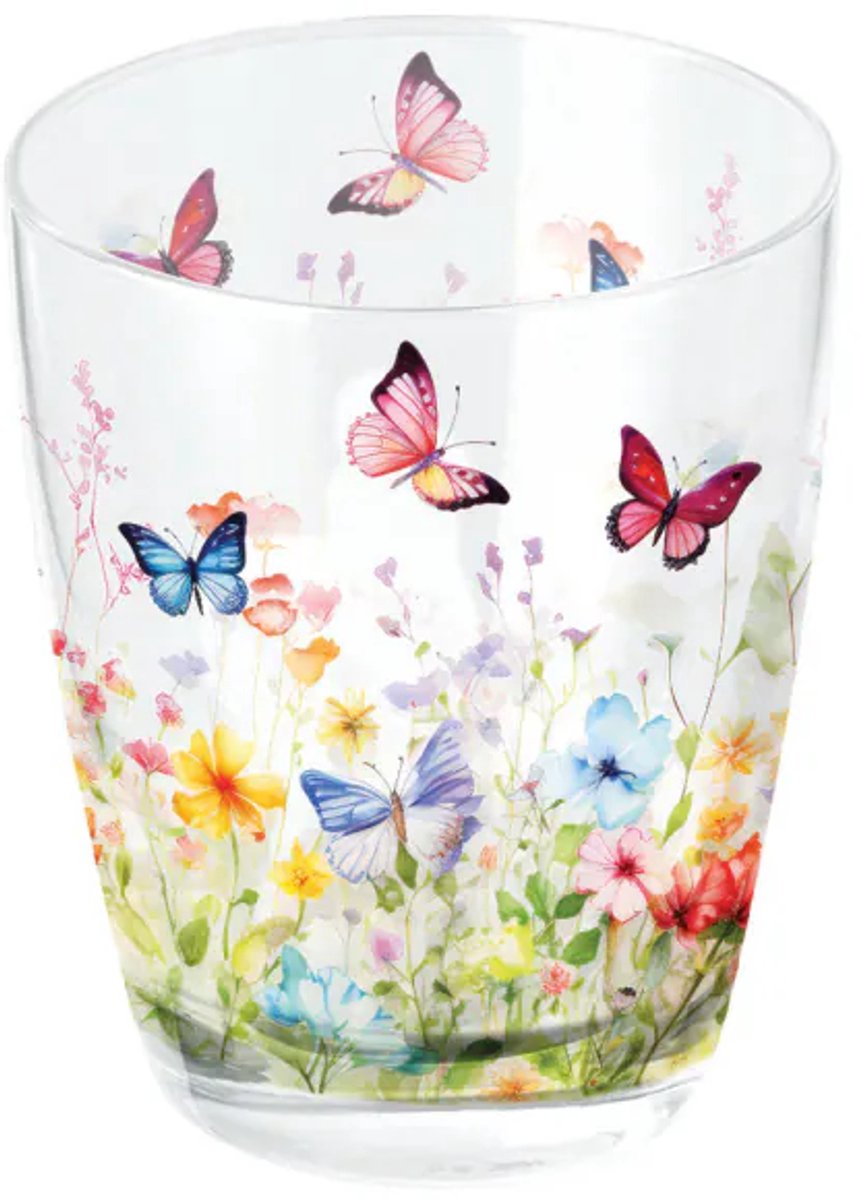 Ambiente Butterflies in Field Waterglas 0.25L – Vlinders & Bloemen Design set van 6