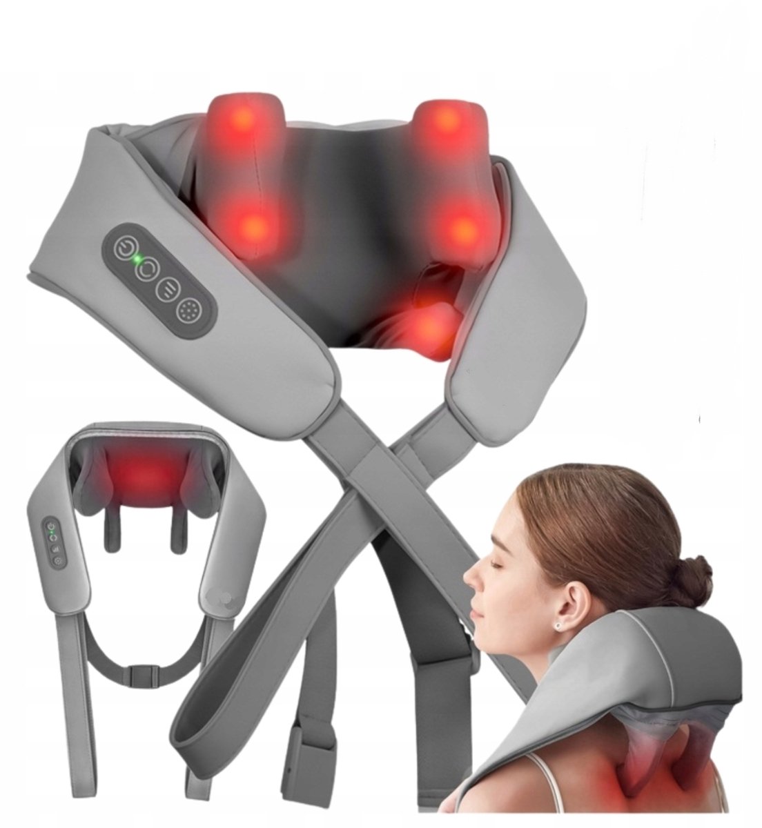Ilso shiatsu draadloze massage apparaat - schouder -nek en rug massagekussen met warmte functie - timer - grijs