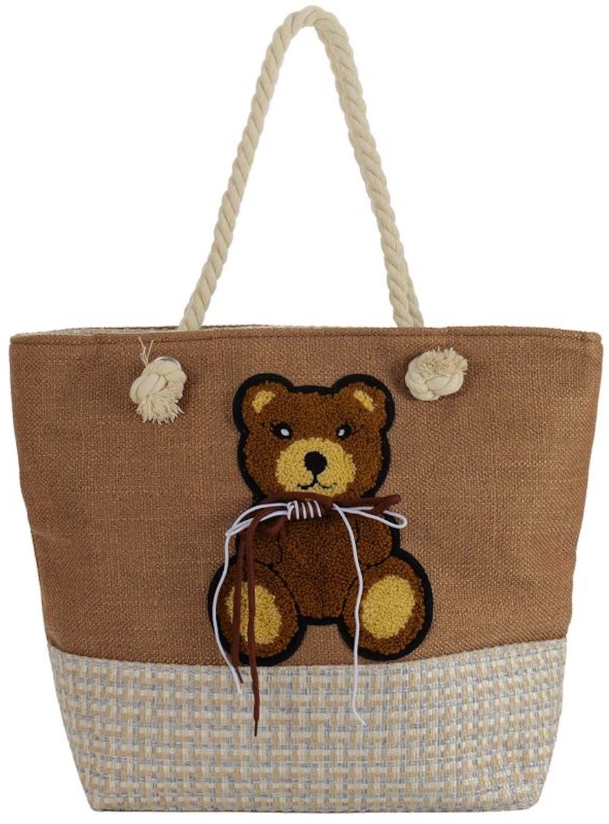 Strandtas Beer - Schattig en handig! - Met ritssluiting - 47 x 37 x 13 Cm - Damesdingetjes