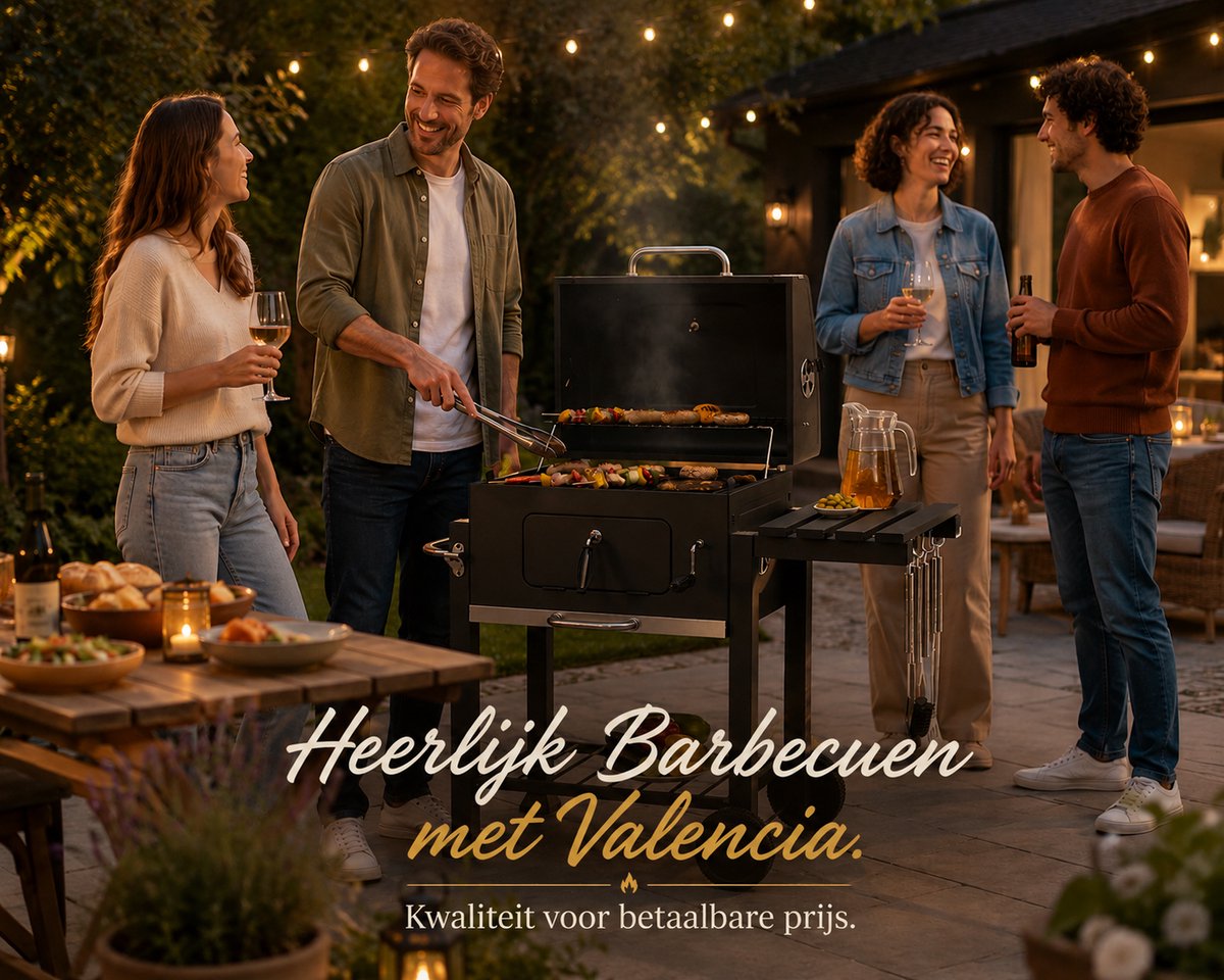 EVIQ - BBQ houtskool XL- Smoker Barbecue Valencia 2026 model - Barbeque Verstelbaar kolenrooster - Barbecues Zwart – foto 3