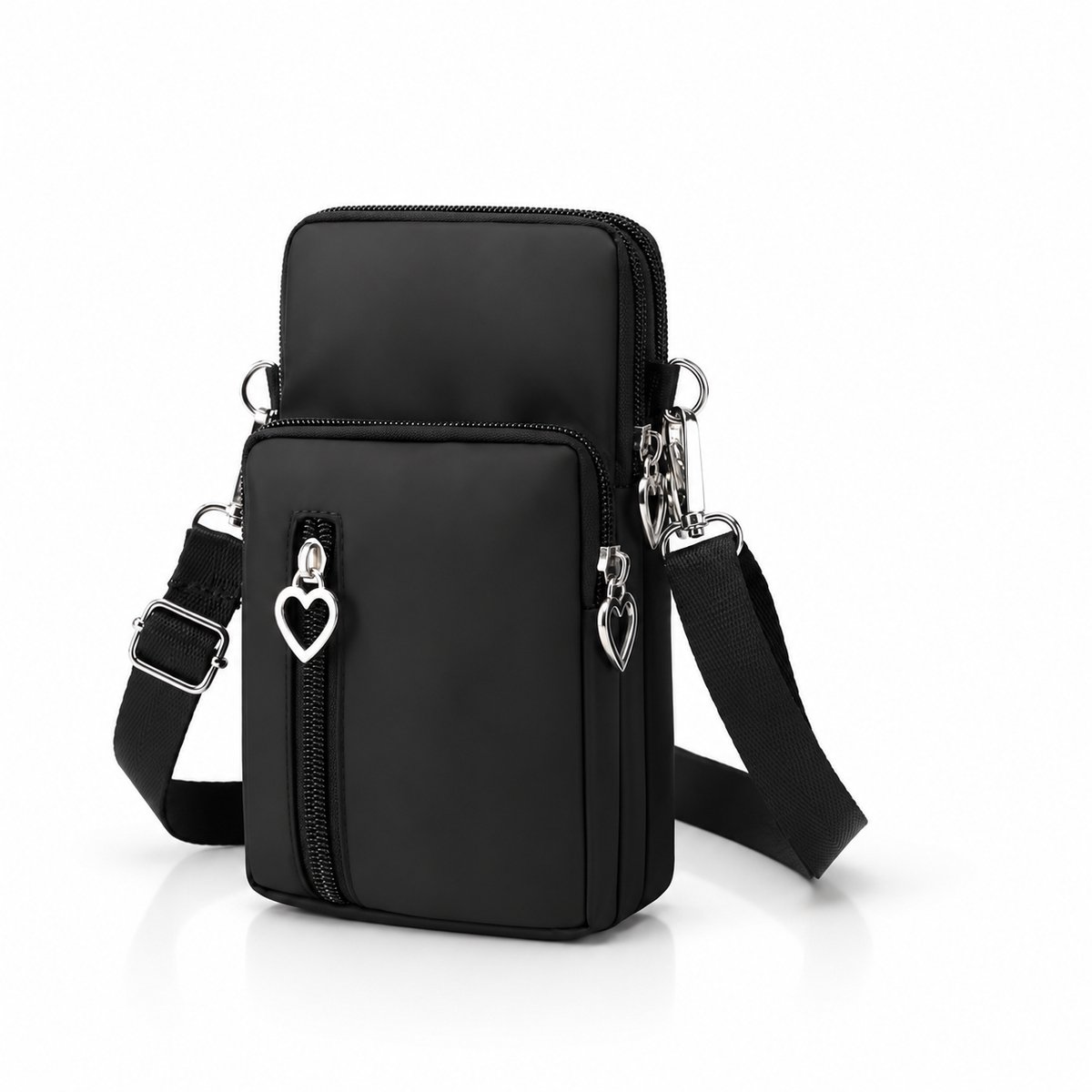 Luxamore® Telefoontasje Dames Zwart – Telefoontas & Crossbody Tas – Klein Schoudertasje met 3 Vakken – Verstelbare Band