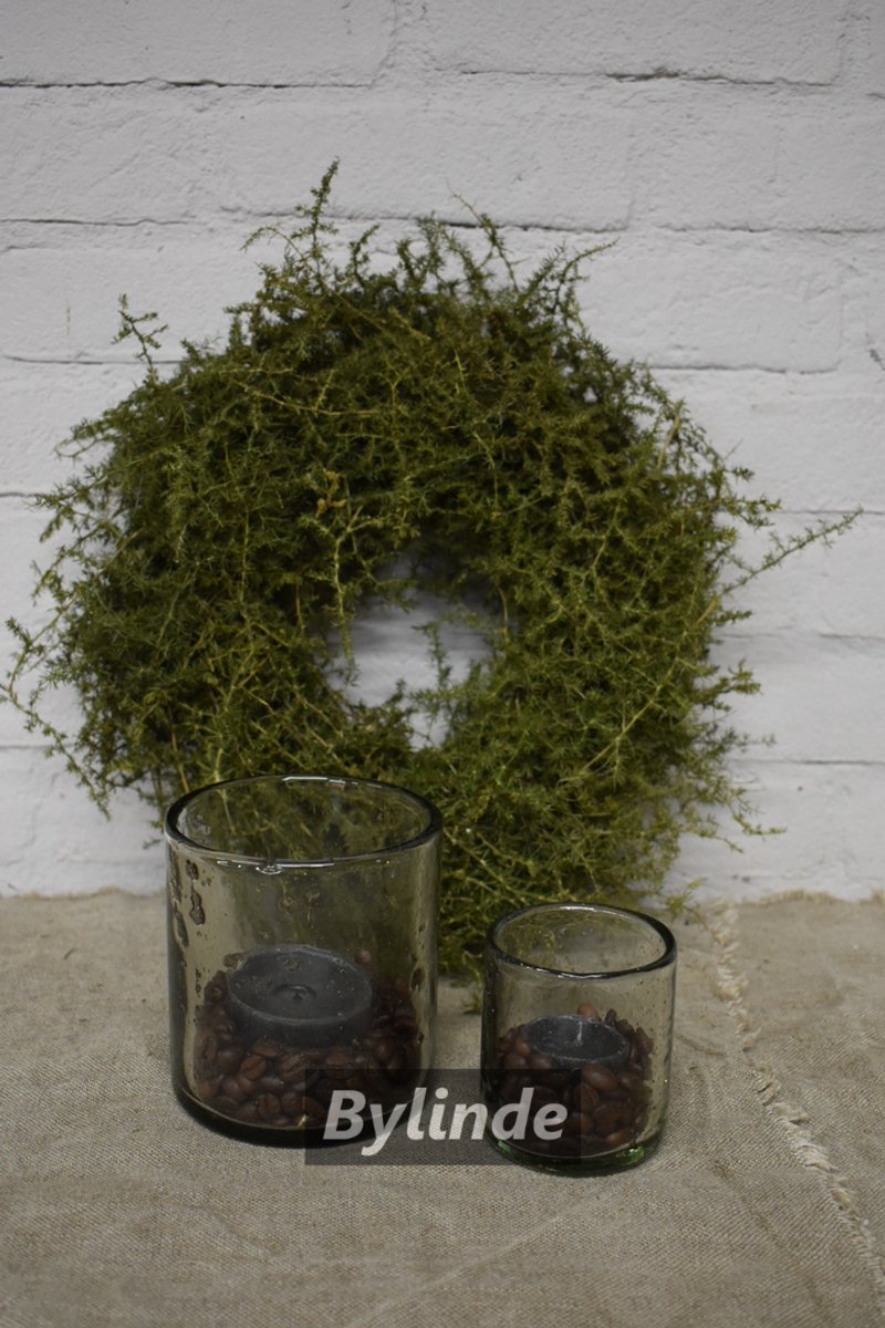 By Mooss - Set windlichten Stone - Ø 7 x 8 cm Hoog en Ø 10 x 11 cm Hoog Windlichten glas - Steenslag - Bubbelglas Landelijk robuust
