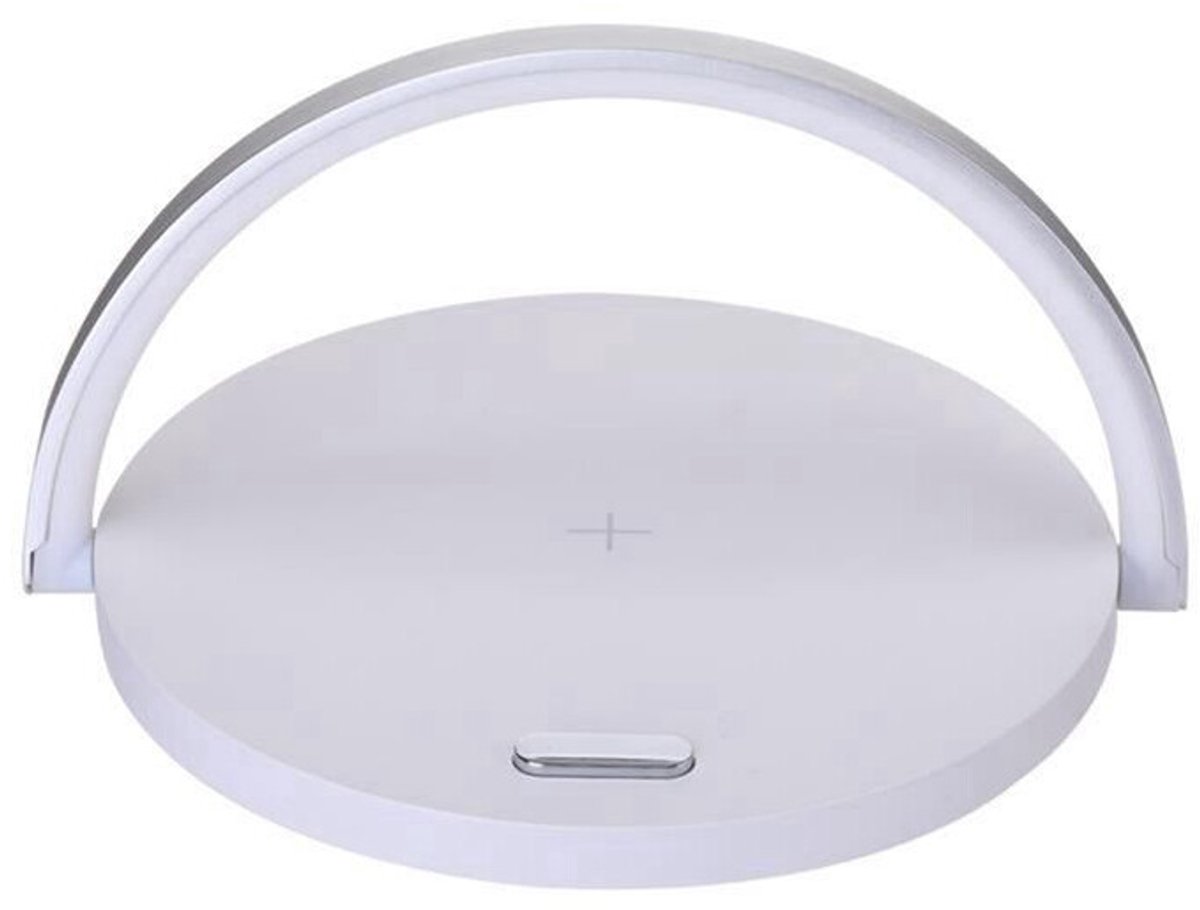 Kleine ronde bureaulamp Geschikt voor touchscreen, multifunctionele draadloze oplader en telefoonhouder, wit