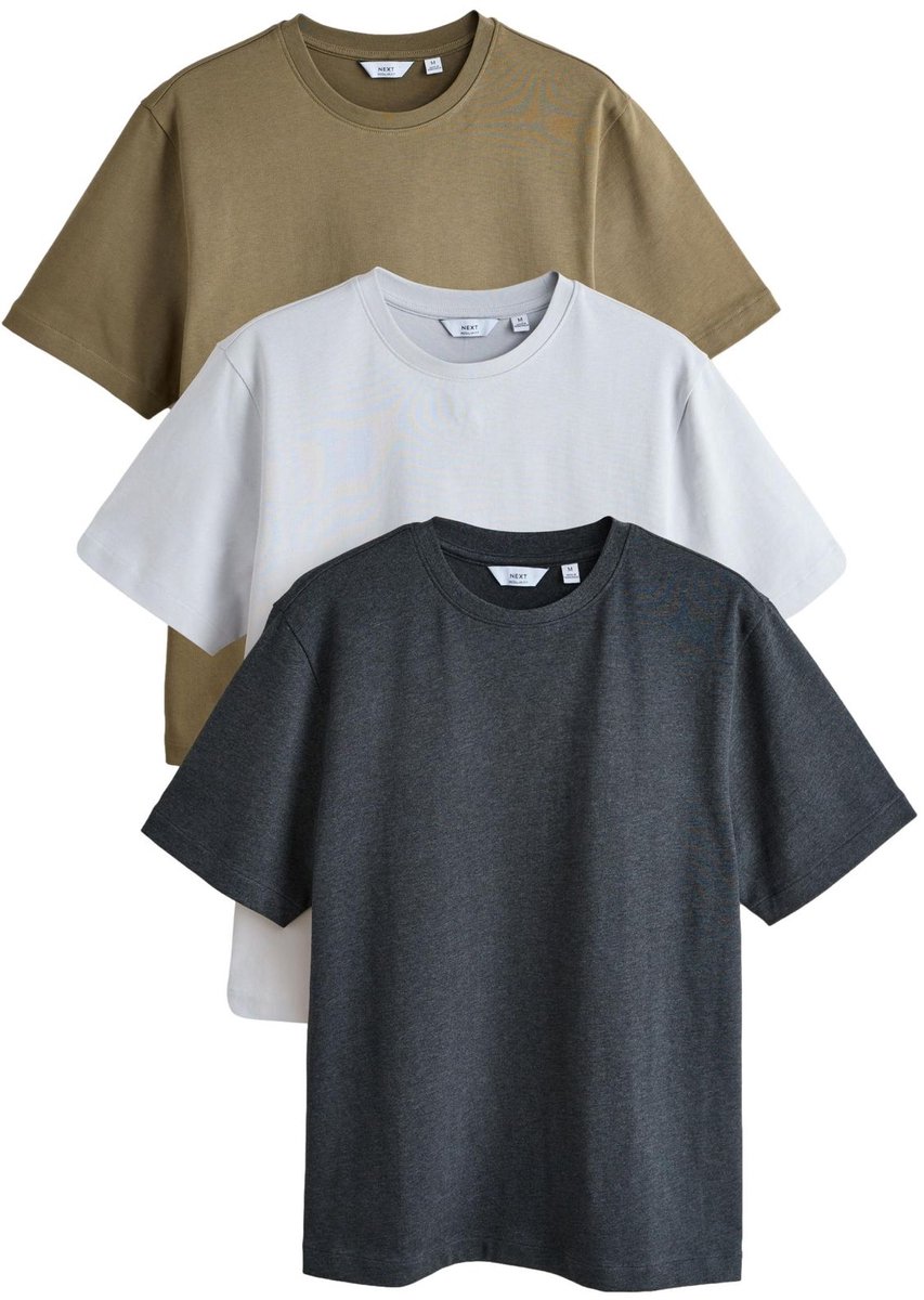 Next - Heren - Set van 3 T-shirts met standaard pasvorm - Grijs
