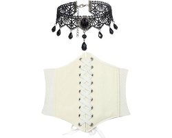 Twee-delige corset set voor dames met gothic sieraden, middeleeuwse kleding, piratenoutfit en korsetriem