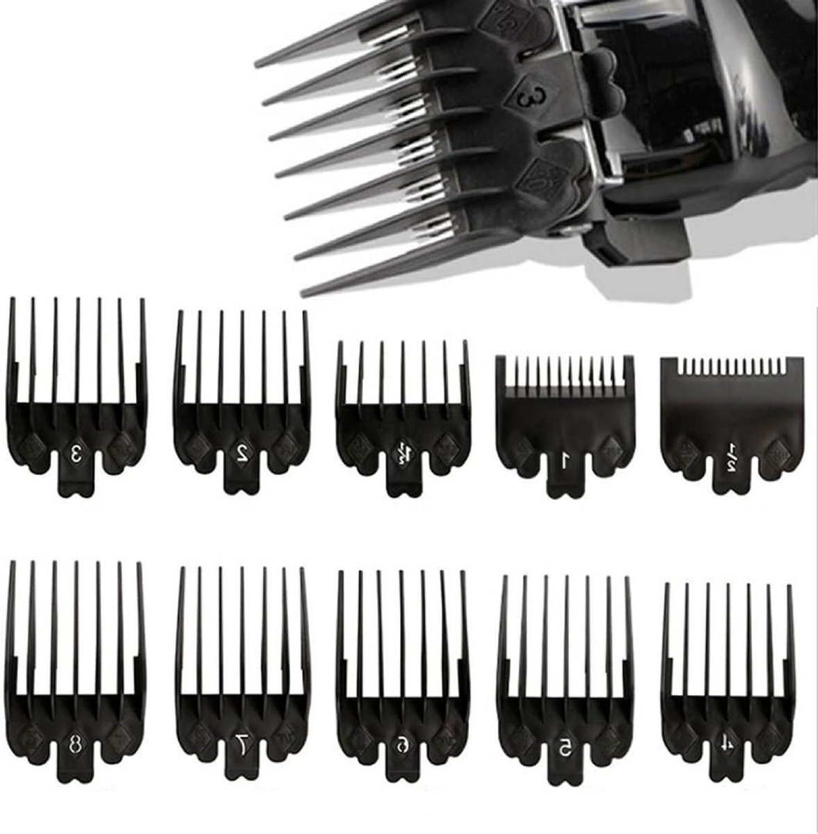 Opzetkammen Tondeuse - Geleidekammen Set - Haarknippen Thuis - 10 Verschillende Maten - 1.5-25mm - Grijs