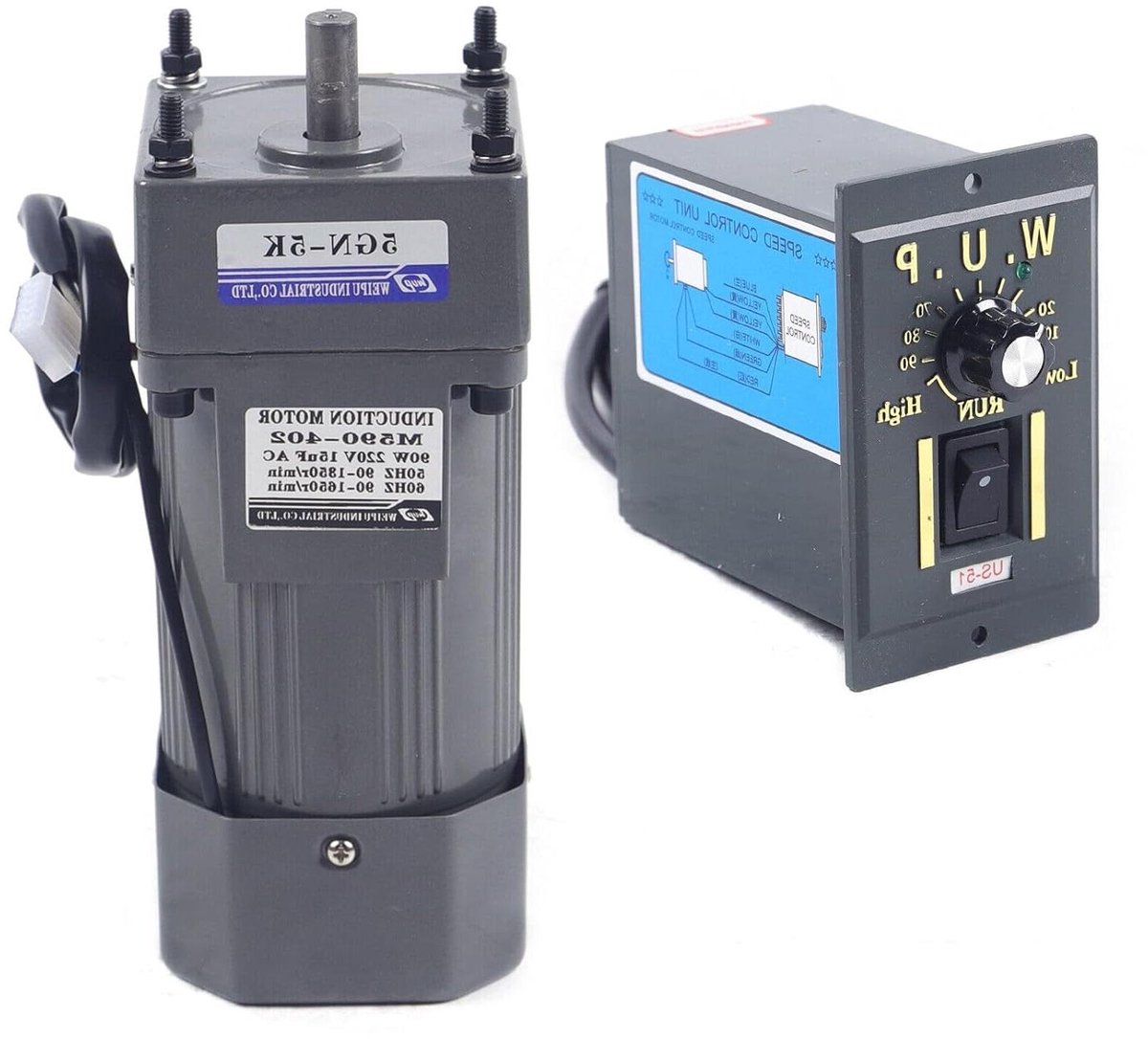 Elektromotor met Transmissie - AC Motor Asynchrone Motor - Machines Aandrijven - Instelbare Snelheid - 90 Watt - Grijs