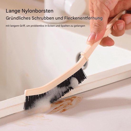Spleten Borstel - Voegenreiniger - Diep Reinigen - Verlengde Handgreep - 23 cm Lengte - Kaki — afbeelding 4
