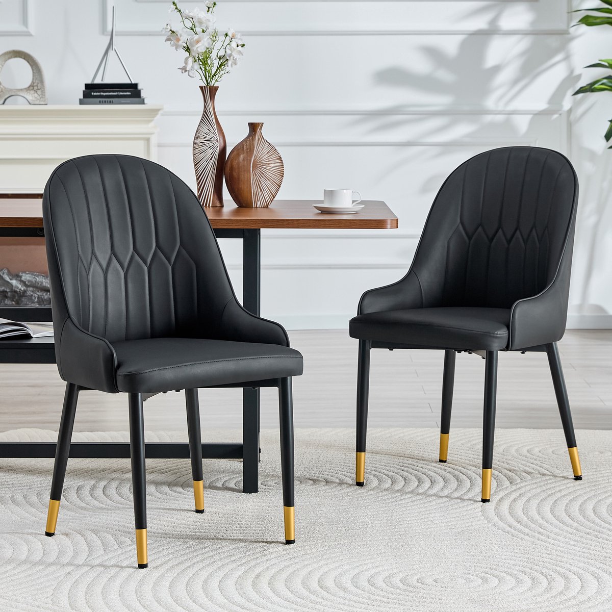 Eetkamerstoelen - Set Van 2 - Waterdicht - Gestoffeerde eetkamerstoel - Eetkamerstoel - Met rugleuning - Eettafelstoel - Eetkamerstoelen - Stoel - Moderne stijl - Zwart
