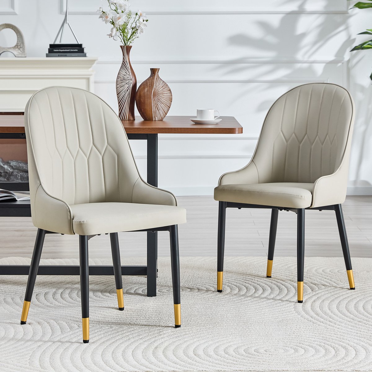 Eetkamerstoelen - Set Van 2 - Waterdicht - Gestoffeerde eetkamerstoel - Eetkamerstoel - Met rugleuning - Eettafelstoel - Eetkamerstoelen - Stoel - Moderne stijl - Warmgrijs, zwart