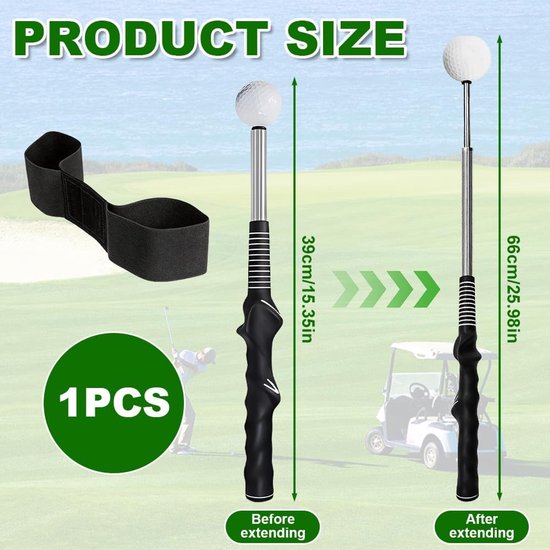 Golf Swing Trainer - Zwaaihulp Golf - Swing Verbeteren - Telescopisch Verstelbaar - 39-66 cm - Zwart van GOLF — afbeelding 5