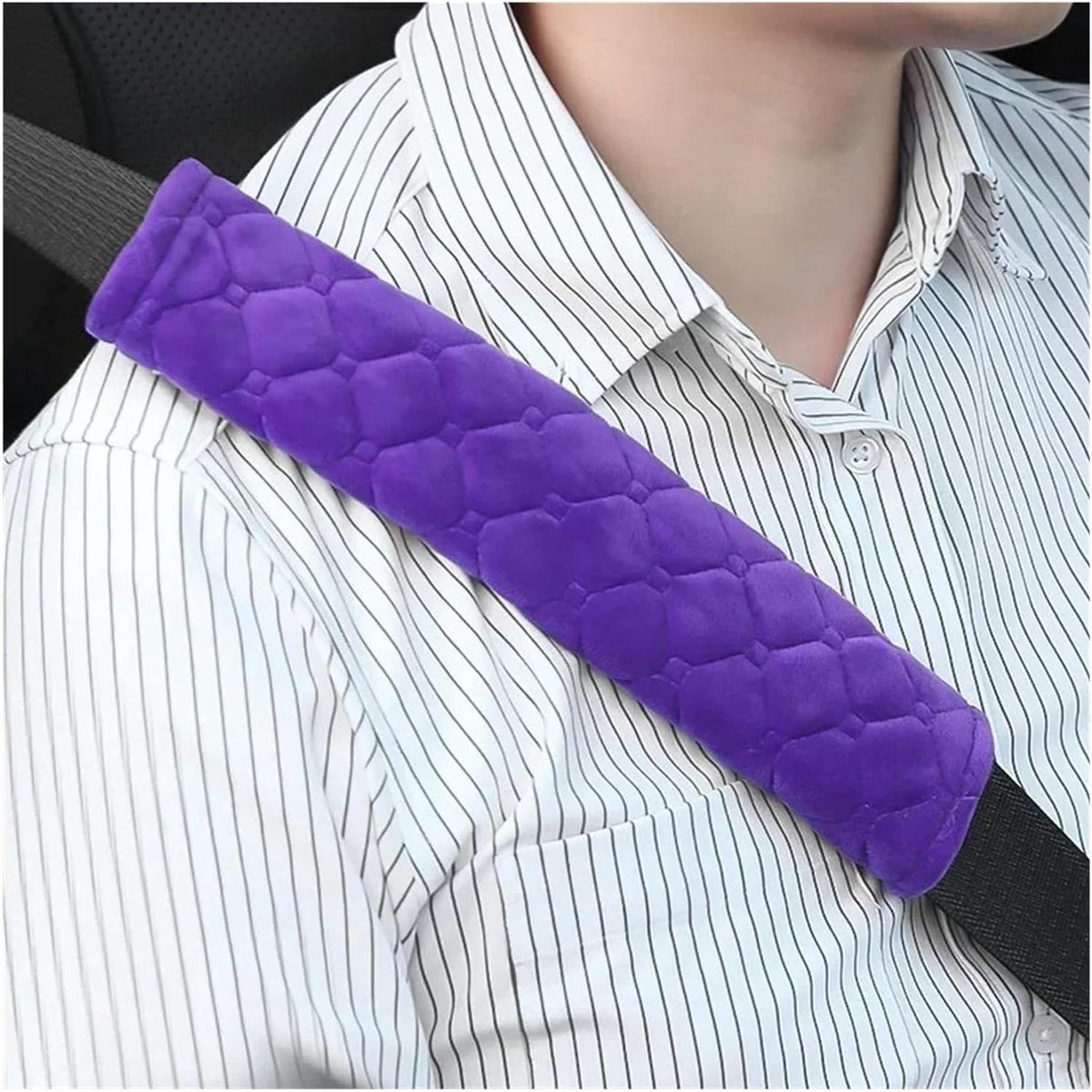 Autogordelhoes Pluche - Schouderkussen Gordel - Comfortabel Rijden - Zacht Stof Materiaal - 25x6x2cm - Paars