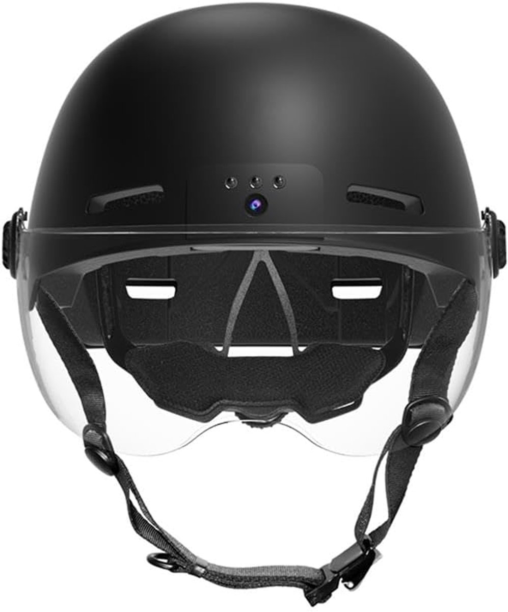 Slimme fietshelm voor volwassenen met 1080p@30fps camera, 8 uur video-opname, 1300mAh accu, geschikt voor e-bikes en elektrische scooters, inclusief veiligheidsverlichting en schokdemping（Zwart）