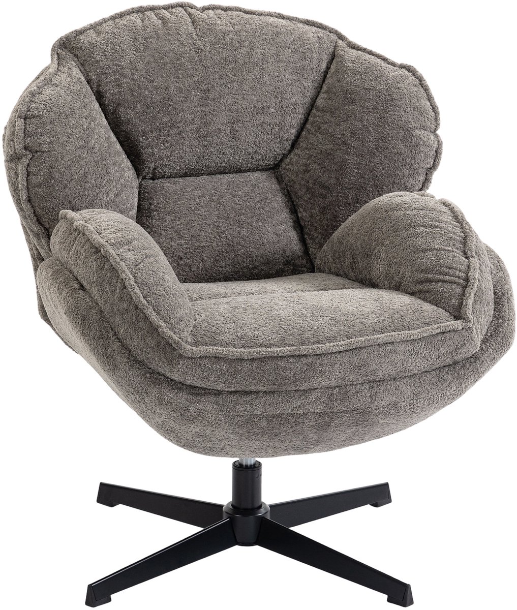 Homcom Accentstoel draaibaar met fluwelen bekleding - Fauteuil - Wingback stoel - Grijs