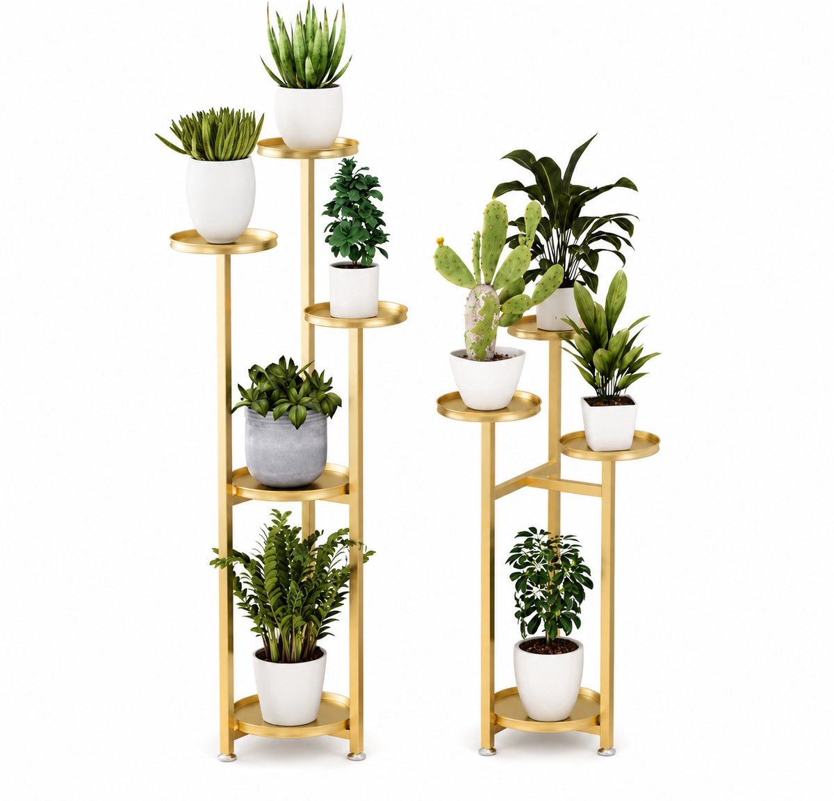 Innovastore Plantenstandaard - Plantenrek - Plantentafel - Kamerplanten - Bloemenstandaard - 5 niveaus - Metaal - Goud
