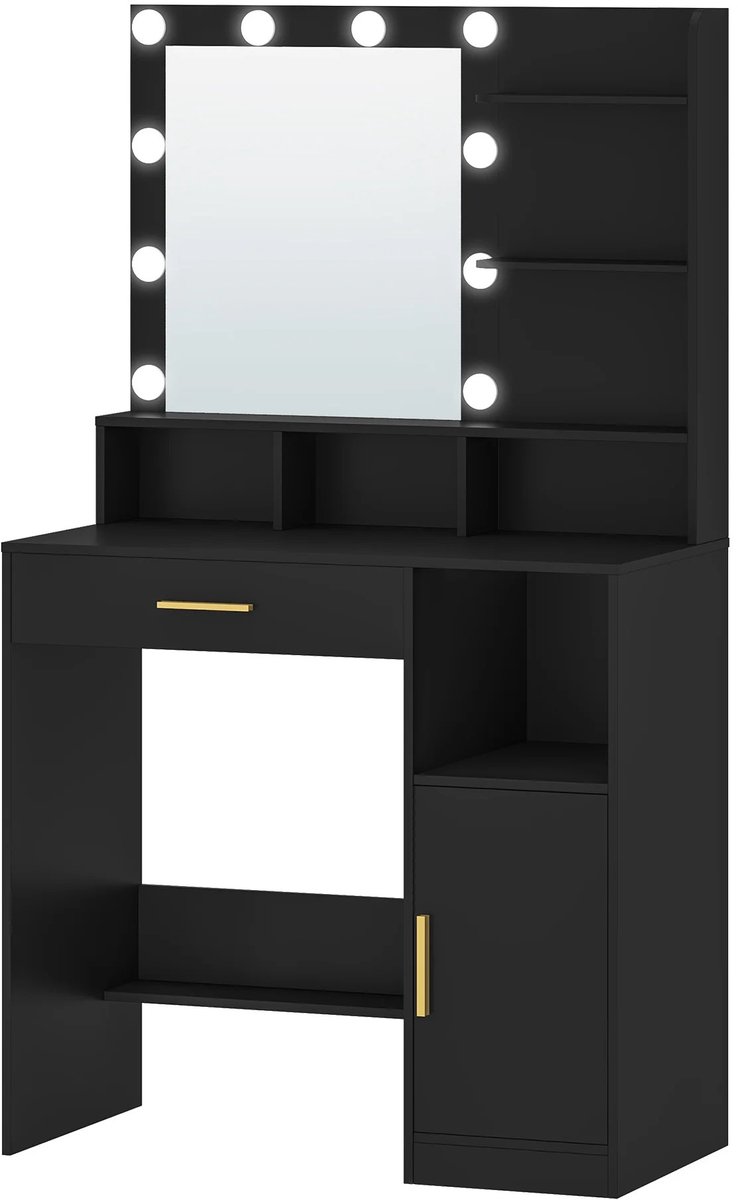 M-Goods - Kaptafel met Spiegel en Verlichting - Make-up Tafel met LED Verlichting en Opbergruimte - Wit