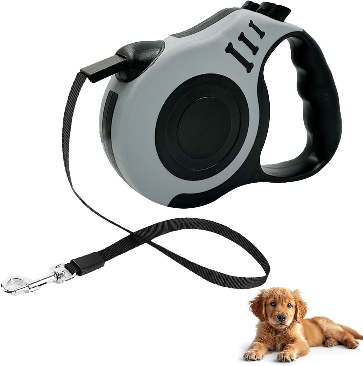 VHV - Hondenriem - Hondenriem 5 meter - Uitschuifbare hondenriem - 1 stuk - 5 meter - Voor honden tot 15 kg - Progressief remsysteem - Grijs