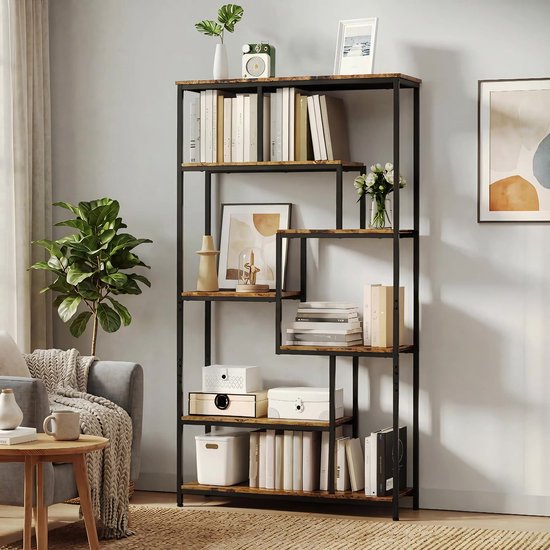 Bealife FS13 Boekenrek met 5 planken - Boekenkast industrieel - Kasten - 98x30x180cm - Bruin