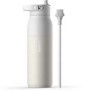 BRITA LARQ Essential drinkfles met rietje - Wit - 1 liter - RVS waterfles, dubbelwandige isolatiefles (24 uur koud), met afneembaar soft-touch handvat, vaatwasmachinebestendig