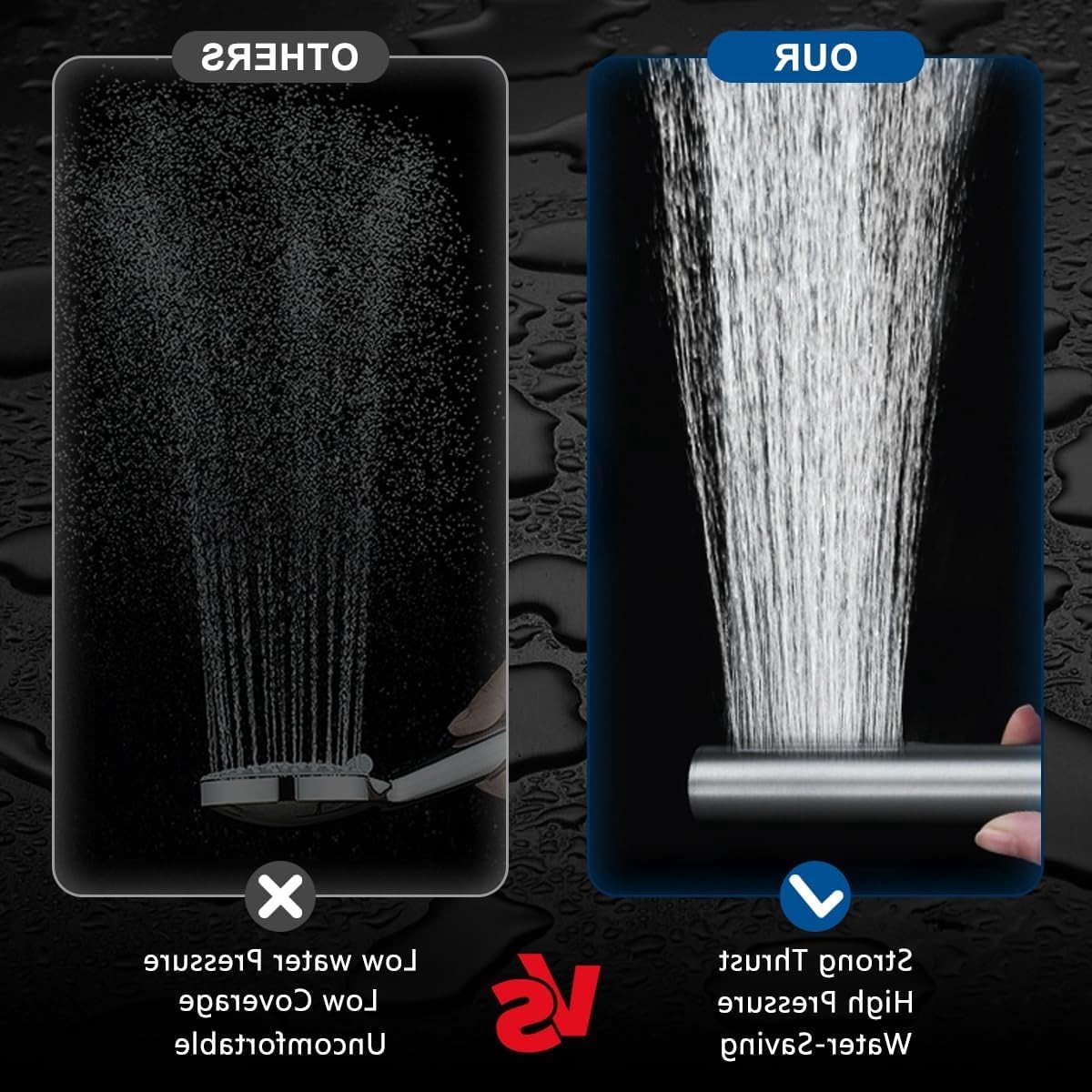 Ronde Handdouche van RVS met 48 Eenvoudig Schoonmaakbare Rubber Stralen, Waterbesparend en