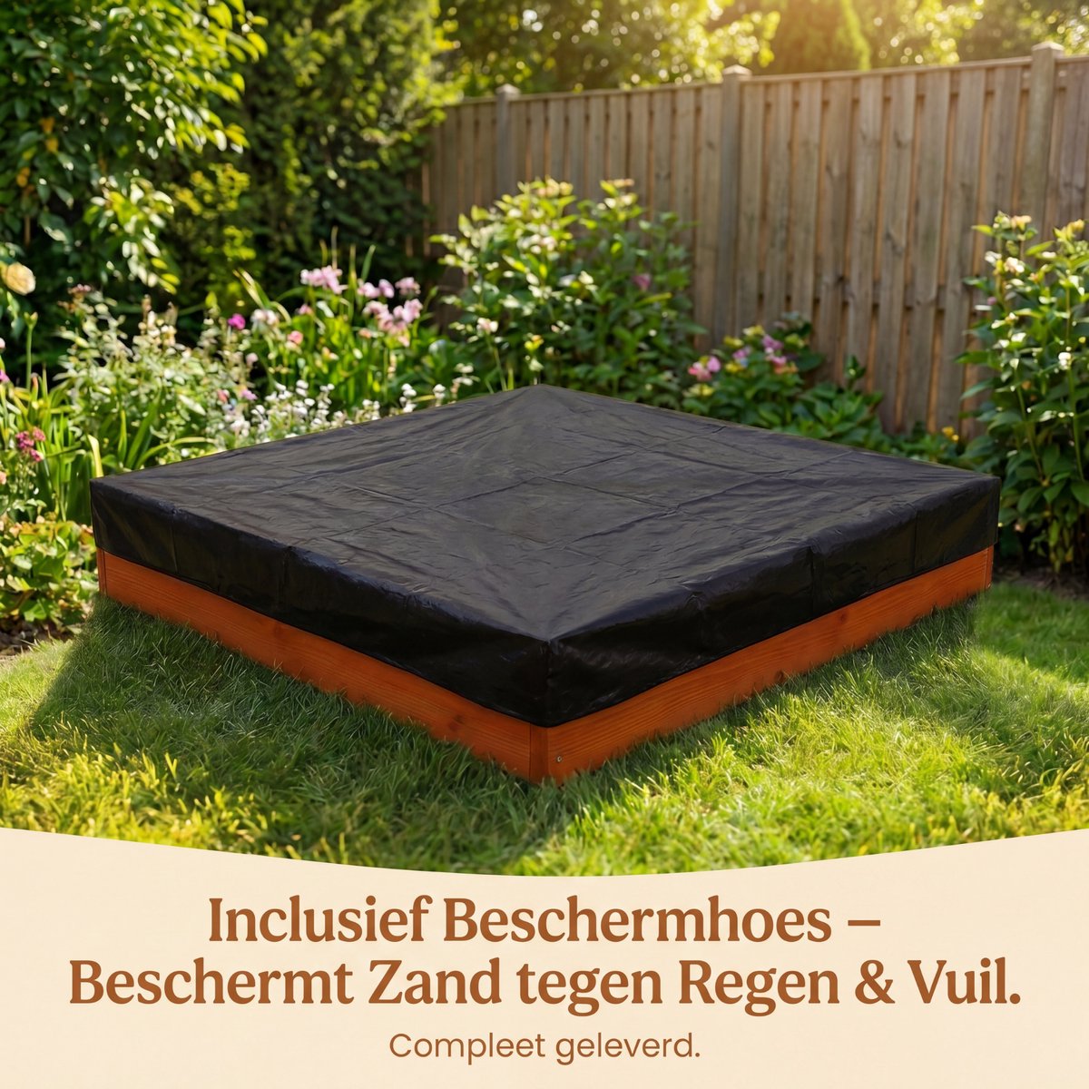 Outbee Zandbak - Zandbak met deksel - Hout - Incl. Afdekzeil - Zitplekken Voor Kinderen - 102x96x15cm — afbeelding 2